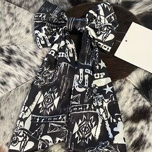 Black and White large western graffic hair bow with clip